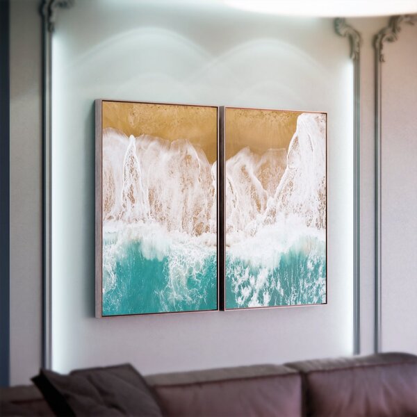 Kit 2 Telas Canvas Com Moldura Ondas