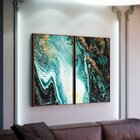 Kit 2 Telas Canvas Com Moldura Painting Marble Blue