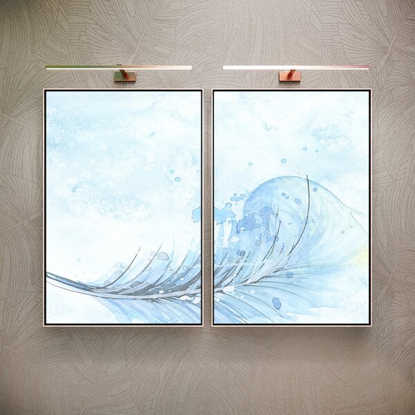 Kit 2 Telas Canvas Com Moldura Pena Aquarela Azul