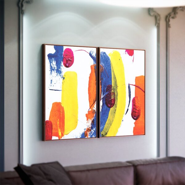 Kit 2 Telas Canvas Com Moldura Pintura Abstrata Colorida