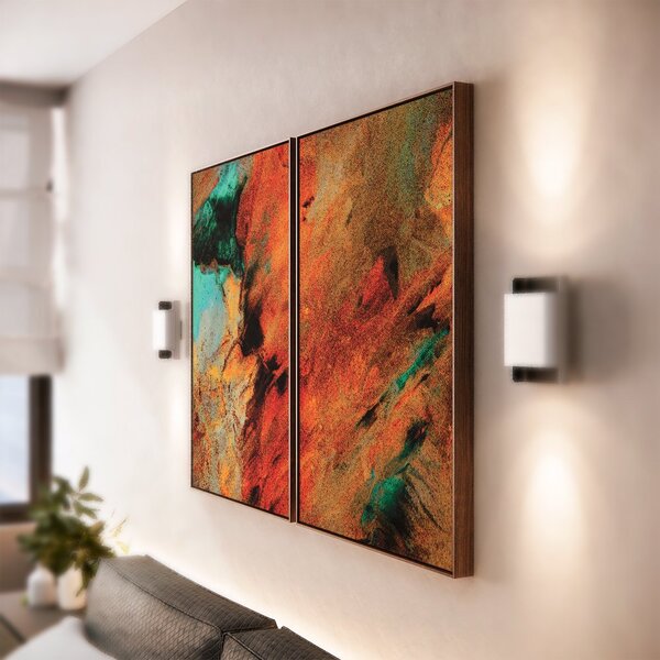 Kit 2 Telas Canvas Com Moldura Pintura Abstrata Com Brilho