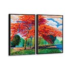 Kit 2 Telas Canvas Com Moldura Pintura Árvore Laranja