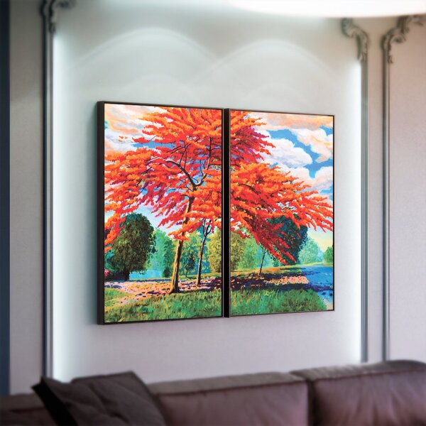 Kit 2 Telas Canvas Com Moldura Pintura Árvore Laranja