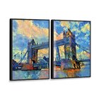Kit 2 Telas Canvas Com Moldura Pintura London Bridge
