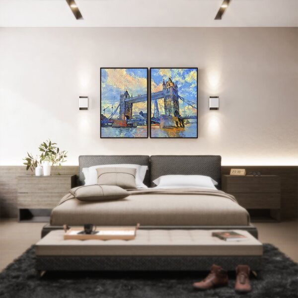 Kit 2 Telas Canvas Com Moldura Pintura London Bridge