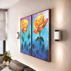 Kit 2 Telas Canvas Com Moldura Rosa Amarela