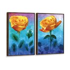 Kit 2 Telas Canvas Com Moldura Rosa Amarela