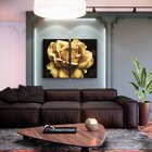 Kit 2 Telas Canvas Com Moldura Rosa Com Gotas De Orvalho