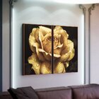 Kit 2 Telas Canvas Com Moldura Rosa Com Gotas De Orvalho