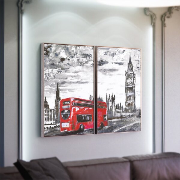 Kit 2 Telas Canvas Com Moldura Routemaster Londres Big Ben