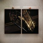 Kit 2 Telas Canvas Com Moldura Saxofone