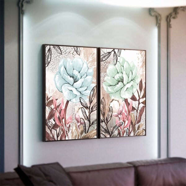 Kit 2 Telas Canvas Com Moldura Suculentas