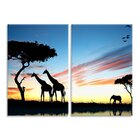Kit 2 Telas Decorativas África Animais Pôr Do Sol