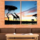 Kit 2 Telas Decorativas África Animais Pôr Do Sol