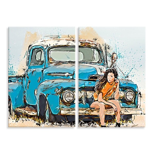 Kit 2 Telas Decorativas Caminhoneta E Mulher