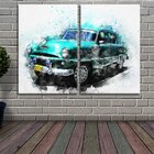 Kit 2 Telas Decorativas Carro Antigo Verde Aquarela