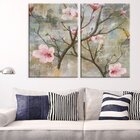 Kit 2 Telas Decorativas Flor De Cerejeira Pintura Abstrata
