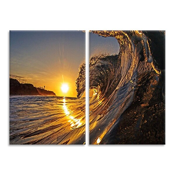 Kit 2 Telas Decorativas Mar Ondas Pôr Do Sol