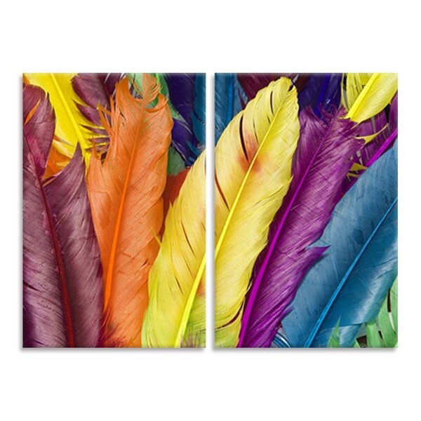 Kit 2 Telas Decorativas Penas Coloridas