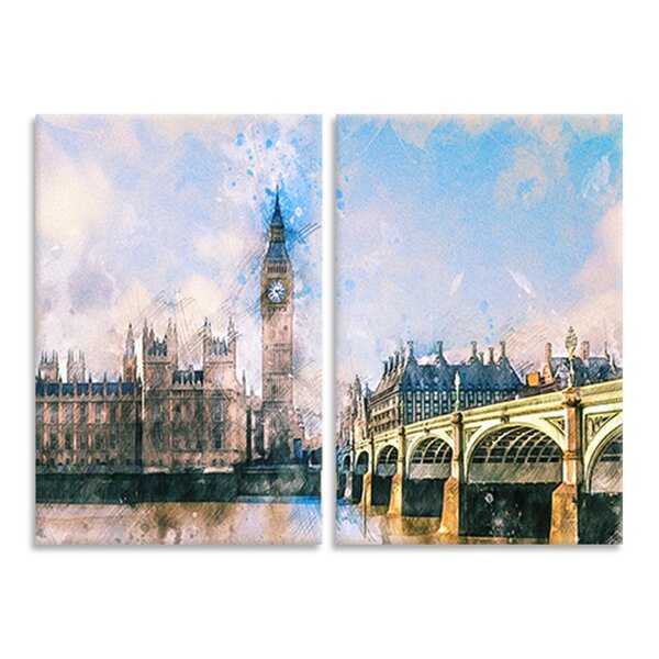 Kit 2 Telas Decorativas Pintura Cartão Postal Londres
