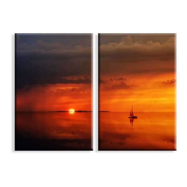 Kit 2 Telas Decorativas Pôr Do Sol Veleiro