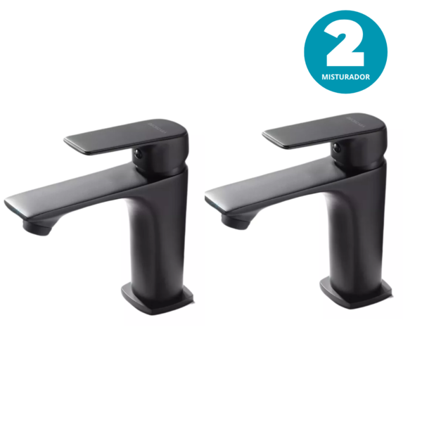 Kit 2 Torneira Monocomando Banheiro Lavabo Preto Fosco Metal