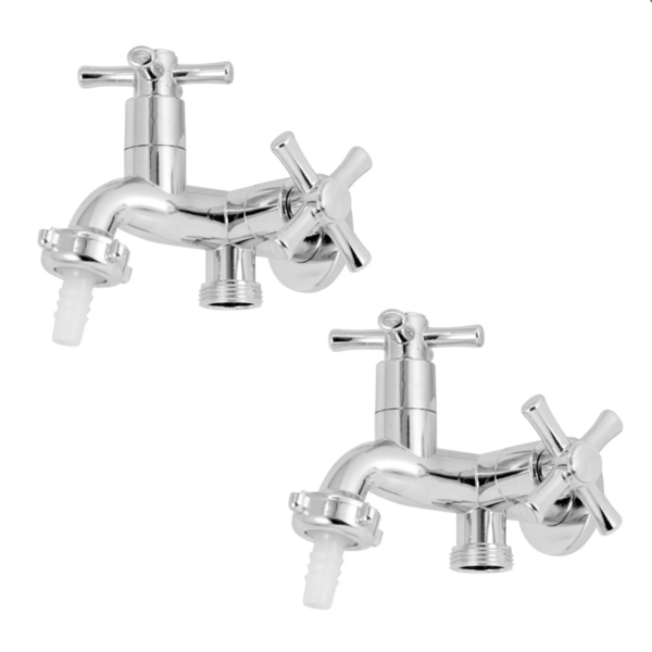 Kit 2 Torneira Tanque Maquina Dupla Saida 1/4 De Volta Metal