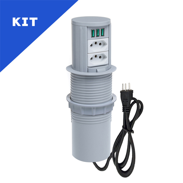 Kit 2 Torres De Tomada Slim Manual 2 Tomadas 10a 3usb 5.2a Ci