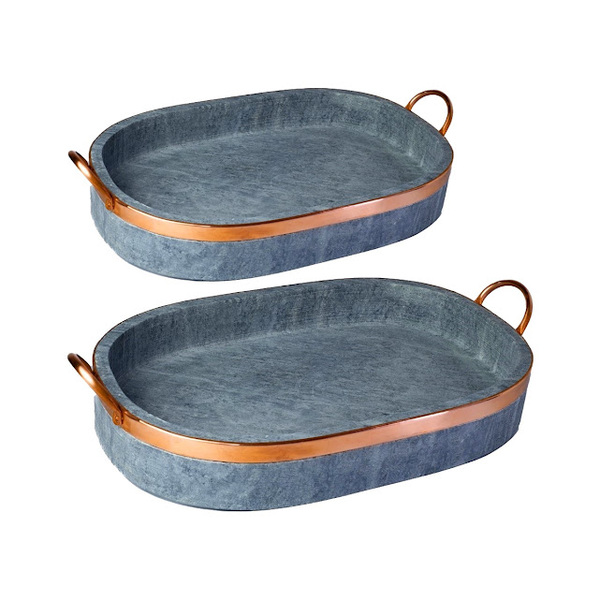 Kit 2 Travessa Oval Para Porção Alça Cobre Pedra Sabão P E M
