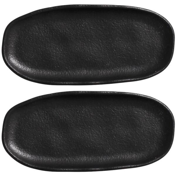 Kit 2 Travessas Rasas 16,5x8cm Orgânico Preto Cerâmica Mesa P