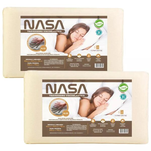 Kit 2 Travesseiros Nasa Viscoelástico Médio 60x40 Cm