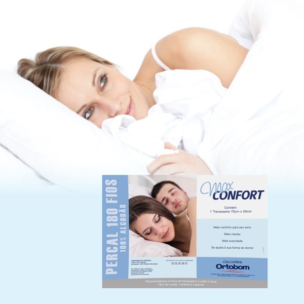 Kit 2 Travesseiros Ortobom Max Confort Tecido Percal 180 Fios