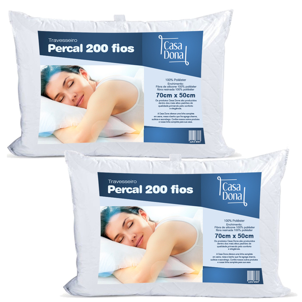 Kit 2 Travesseiros Percal 50x70cm Casa Dona 200 Fios Silicona