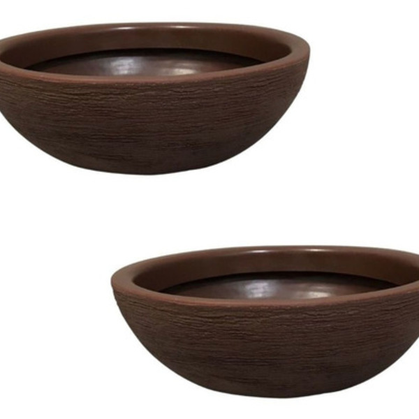 Kit 2 Vasos Bacias Para Plantas Polietileno 32x11cm Marrom