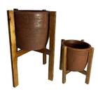 Kit 2 Vasos De Planta Com Suporte Madeira Decorativo Marrom