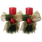 Kit 2 Velas Vermelhas Decorativas Para Natal Com Laço Dourado