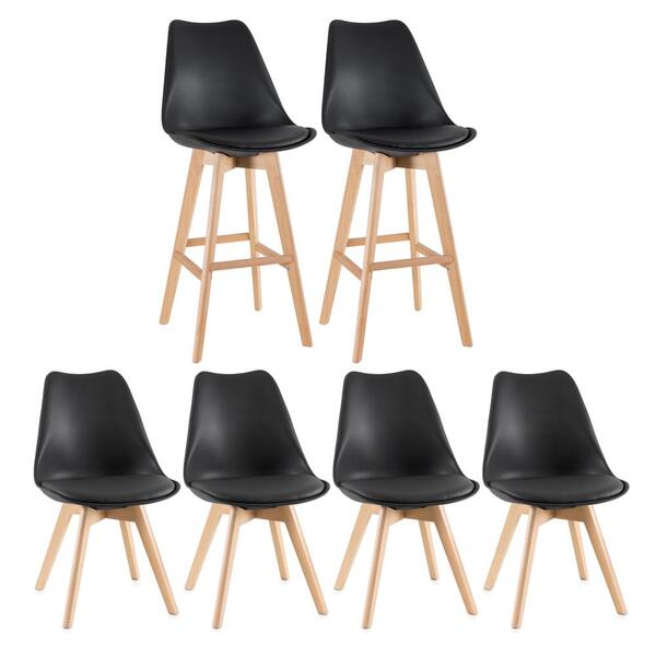 Kit - 2 X Banquetas + 4 X Cadeiras Estofadas Leda - Preto