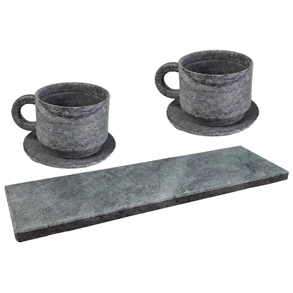 Kit 2 Xícaras De Chá Com Pires Pedra Sabão Servir Decorar