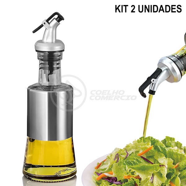 Kit 2x Galheteiro De Vidro E Aço Inoxidável 200ml Porta Azeit