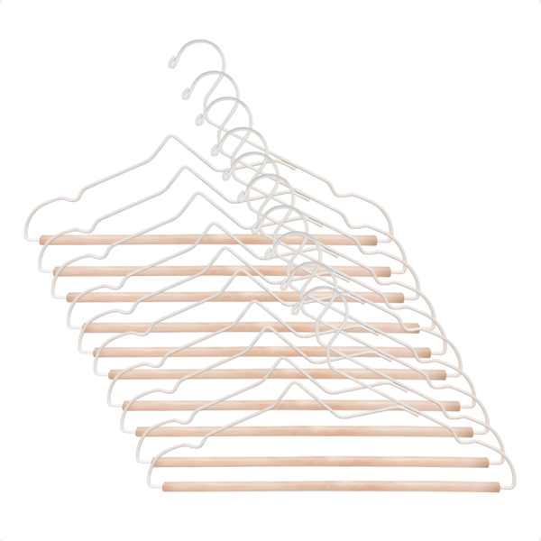 Kit 30 Cabide Ferreiro Com Barra Em Madeira Para Organização