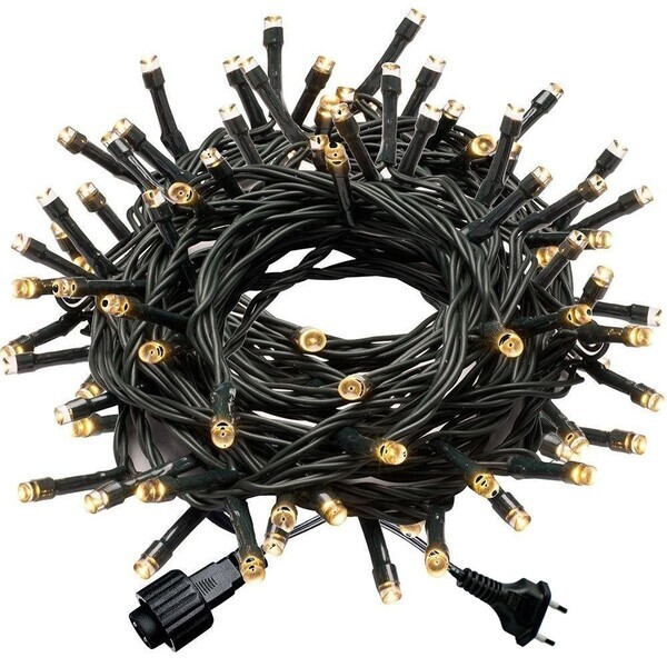 Kit 30 Cordão 100 Led Fixo Branco Morno Fio Verde Blindado 22