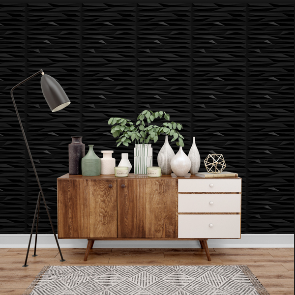 Kit 32 Placas 3d Pvc Preto Decoração Revestimento Premium De