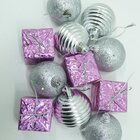 Kit 33 Peças Tubo Natalino Árvore De Natal Rosa E Prata 5cm