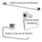 Kit 3 Acessórios Banheiro Cromado 3 Acabamento Quadrado Regis