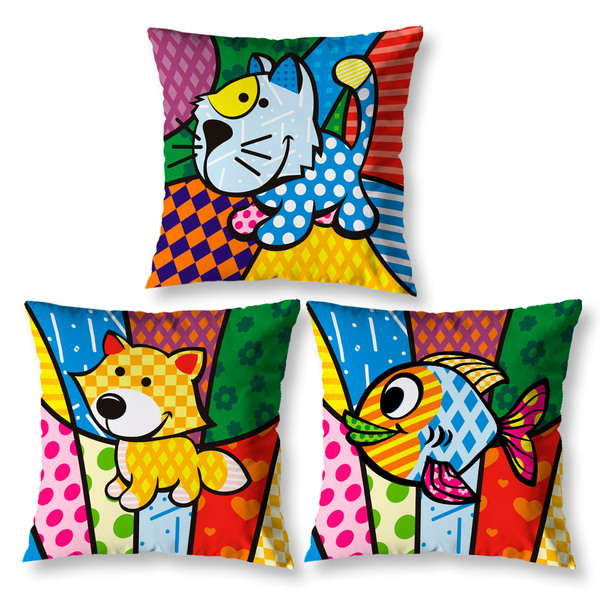 Kit 3 Almofadas Cheias Coloridas Pop Art 40cm Quarto Cama