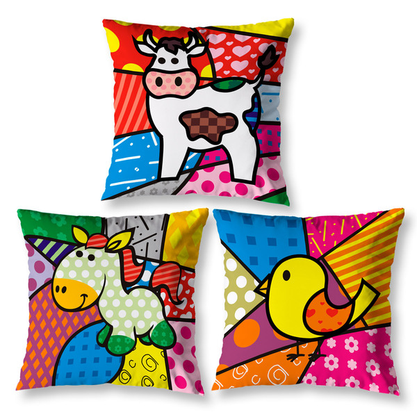 Kit 3 Almofadas Cheias Coloridas Sala Quarto Pop Art 40cm