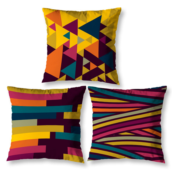 Kit 3 Almofadas Cheias Geométrico Roxo 40cm Decoração