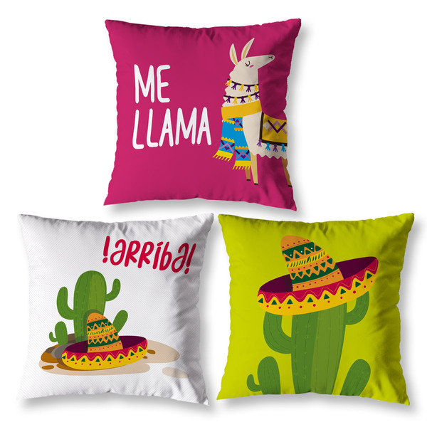 Kit 3 Almofadas Cheias Lhama 40cm Colorida Com Zíper