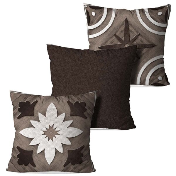 Kit 3 Almofadas Decorativa Marrom Escuro