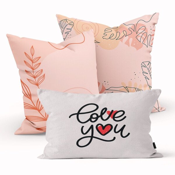 Kit 3 Almofadas Decorativas Own Love You E Folhas